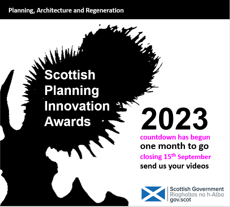 Only one month to go for your video entries to be submitted to the Scottish Planning Innovation Awards (SPIA) which closes 15 September. Categories are Sustainable, Liveable, Productive, Digital and People. Enter here: bit.ly/45o6oqx
#showyourinnovation #shareyoursuccess
