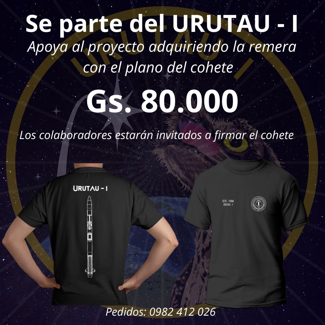 cctefiunapy's tweet photo. Ayúdanos a llegar a nuestra meta!🚀
Se patrocinador/a del ÚNICO COHETE MÁS POTENTE DEL PARAGUAY que participará en el LASC 2023 adquiriendo una remera de la misión para continuar financiando este ambicioso proyecto. 🚀💪🏻
Ya falta poco!!! 🚀🤩 https://t.co/CNFK1RzARj