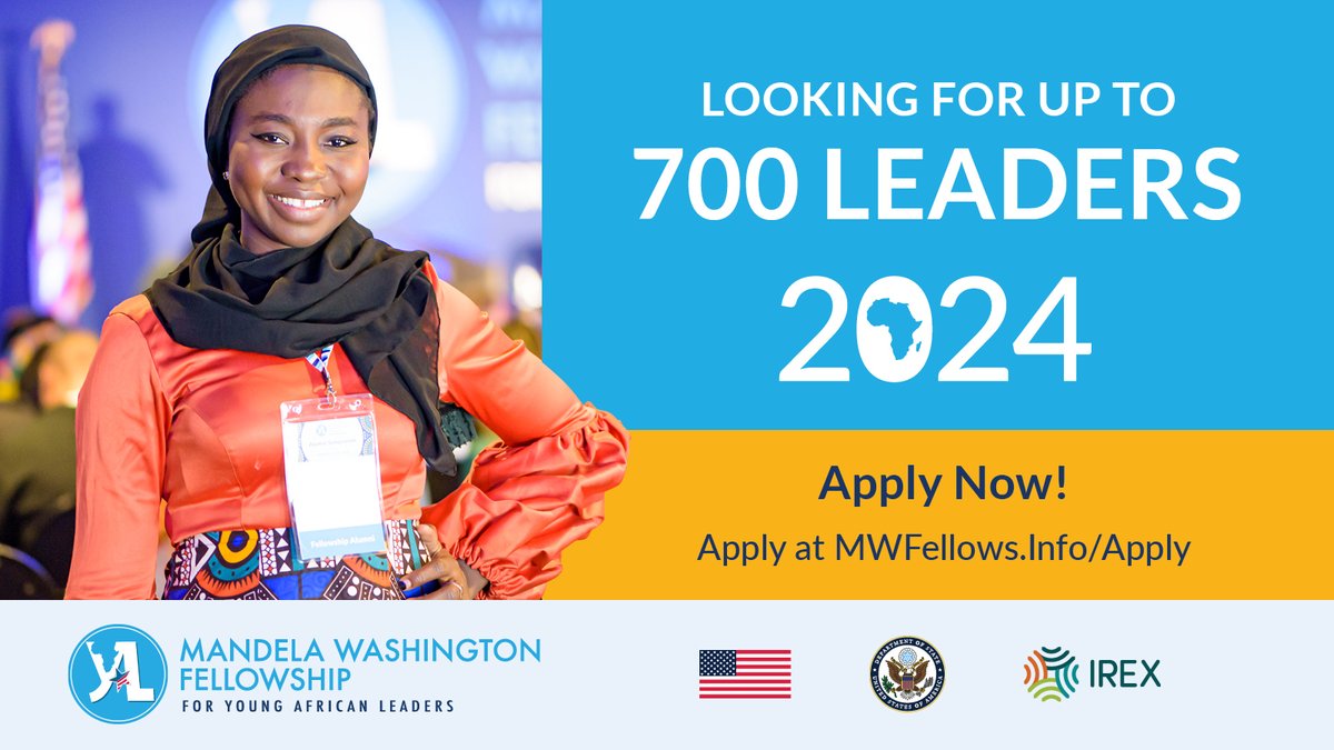 Attention young leaders: the #YALI2024 application is open! This is your chance to participate in a 6-week training at a top U.S. educational institution in Business, Civic Engagement, or Public Management. Apply by Sept 12: mwfellows.info/apply @ECAatState @YALINetwork