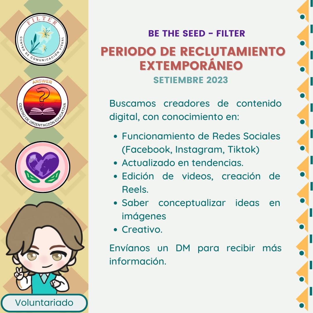 Únete al equipo, en Anwser y Filter estamos buscando tu talento, se parte de nuestra área de creación de contenido, lee las bases y envíanos un mensaje para brindarte más información.
✨✨✨✨