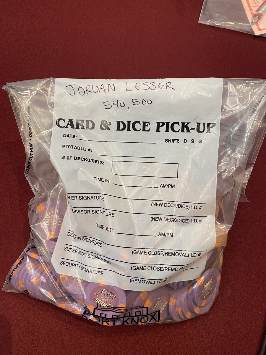 jordanmless's tweet photo. Healthy stack going into Day 2 of the @LivePokerRoom  #MSPC2023. 

Closed out a 1hr+ hand-for-hand with my TT holding vs AKo for 10bb https://t.co/d0gr2HnVJC