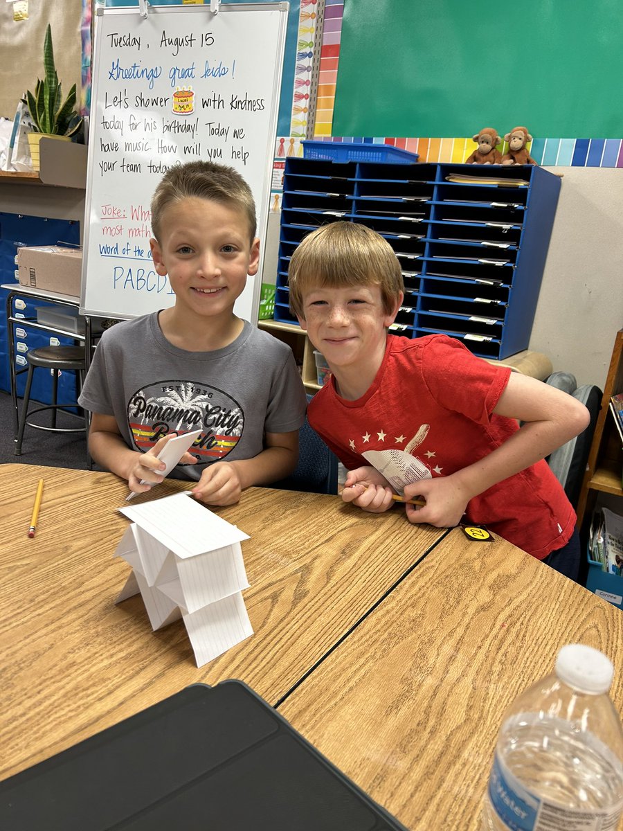 Using teamwork to build towers with cards that have commonalities!  #knightowl <a href="/MPSAldrich/">Aldrich Elementary</a>
