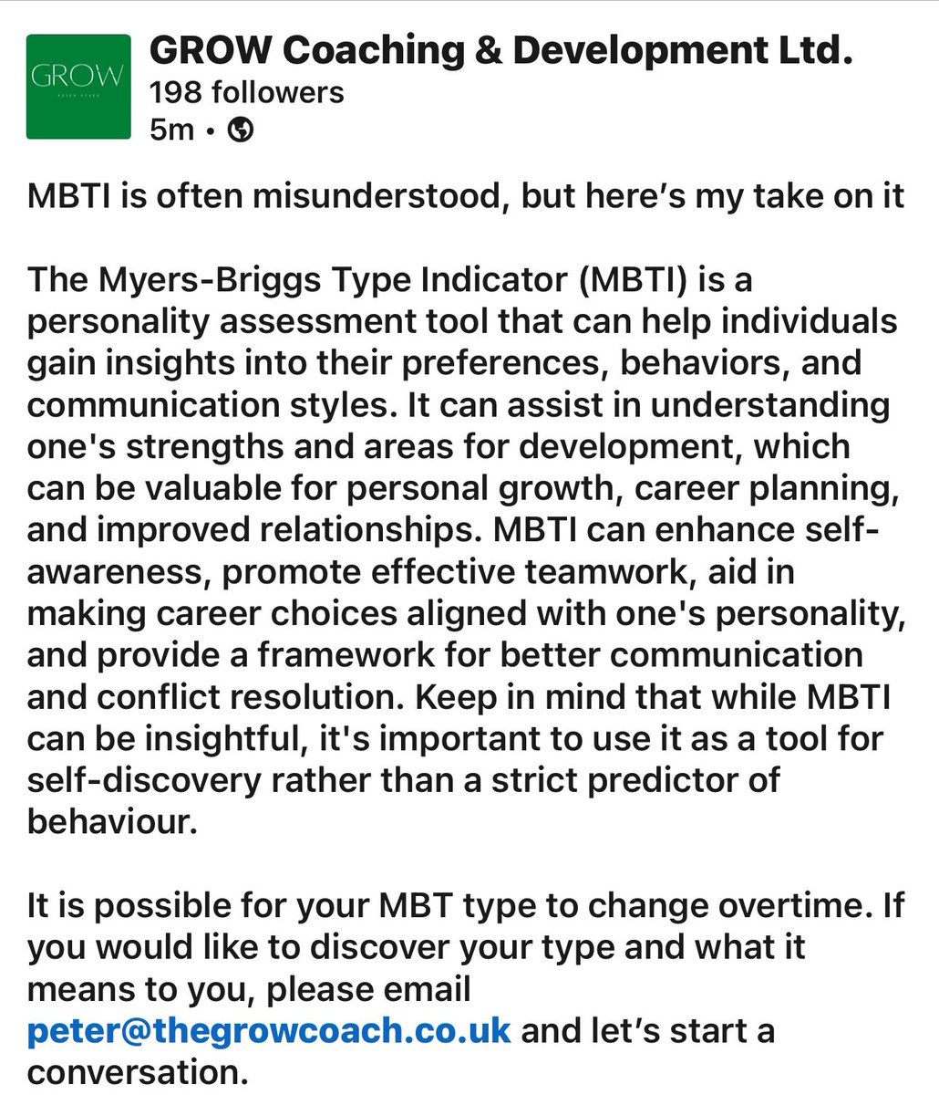 GrowCoachingUK's tweet photo. MBTI - often misunderstood. https://t.co/xoWyun9Ecn