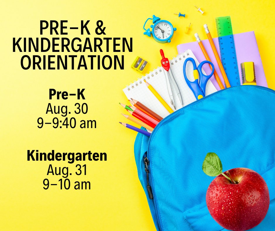 🌟 Attention Deposit Central Elementary Families! 🌟
Mark your calendars for our upcoming orientation days! 📅✏️

🍎 Pre-Kindergarten Orientation:
📆 Wednesday, Aug. 30, 2023
⏰ 9 AM - 9:40 AM

🍏 Kindergarten Orientation:
📆 Thursday, Aug. 31, 2023
⏰ 9 AM - 10 AM