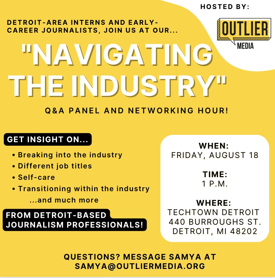 𝐓𝐇𝐈𝐒 𝐅𝐑𝐈𝐃𝐀𝐘 𝐈𝐍 𝐃𝐄𝐓𝐑𝐎𝐈𝐓! An event tailored to journalism interns and those who want to learn more about navigating a career in media. Register today. rb.gy/2027k
