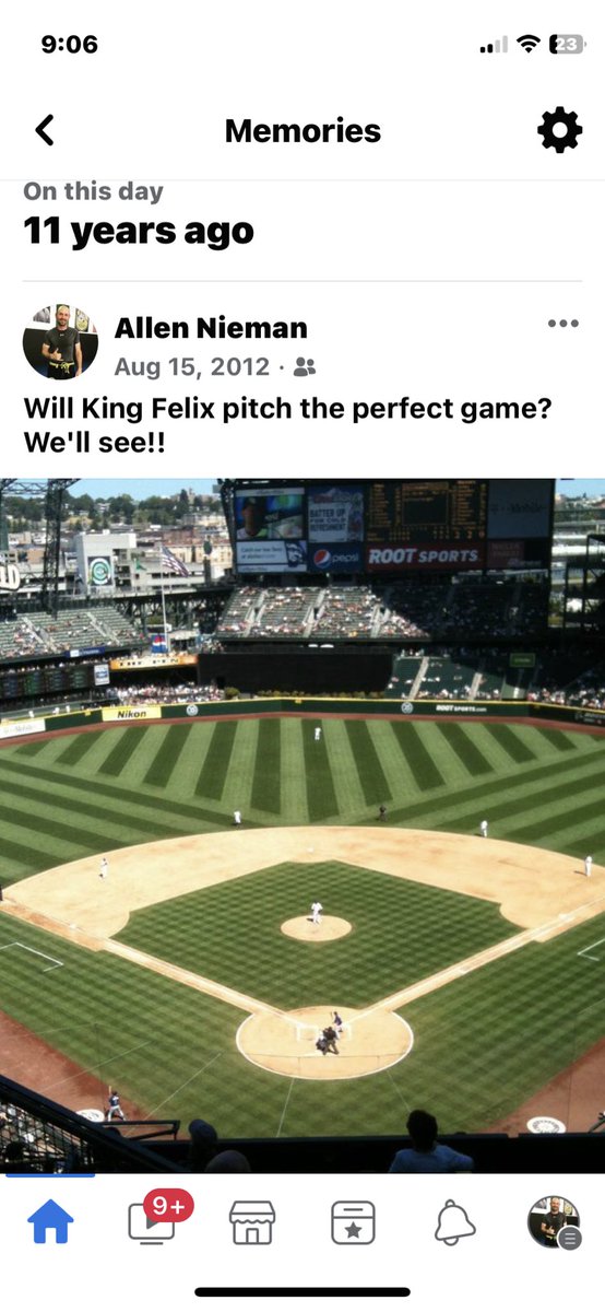 allennieman's tweet photo. When you decide to go to a random Wednesday matinee game with your friend and it turns into a can’t miss game for the record books. @RealKingFelix @Mariners #IWasThere #elperfecto https://t.co/Bgc3f2gFrN