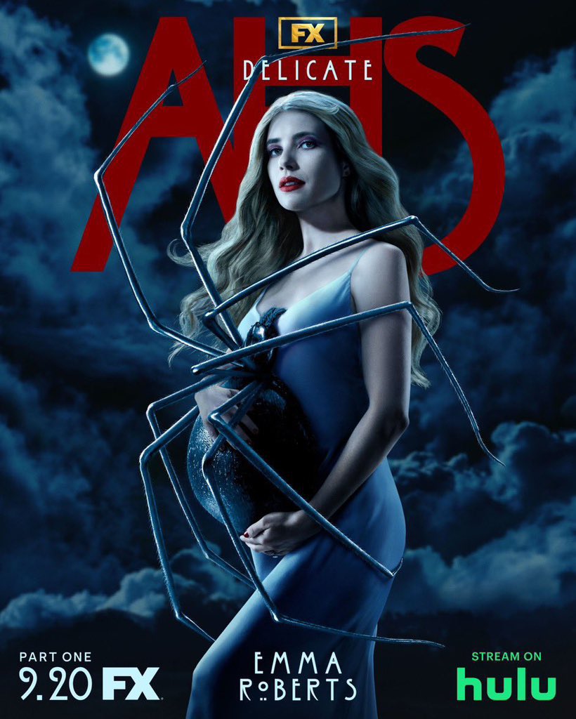 FilmUpdates's tweet photo. Emma Roberts and Kim Kardashian in the first official posters for ‘AHS: Delicate’ Part One.

Premiering September 20 on FX. https://t.co/CKqkIEoFlM