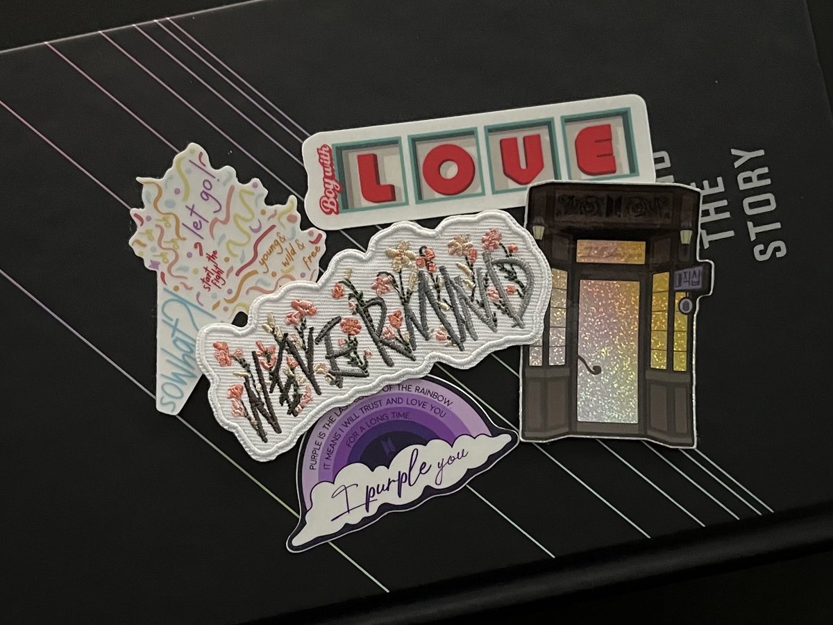 silvergalaxycat's tweet image. meeting armys in the wild is one of my favorite things, but EVEN BETTER when it’s someone i’ve already met and didn’t realize was in this bangtan shit for life too. thank you @magicshoppatch for the GORGEOUS nevermind patch and shiny stickers! i’m so happy we found each other 💜