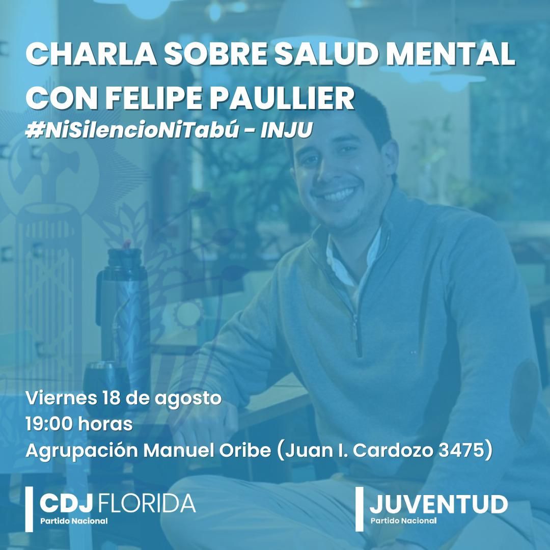 Hablamos de salud mental con el Director de INJU <a href="/felipepaullier/">Felipe Paullier</a>.
#NiSilencioNiTabú.

Viernes 18/09
19:00 horas
Agrupación Manuel Oribe (Cardozo 3475)