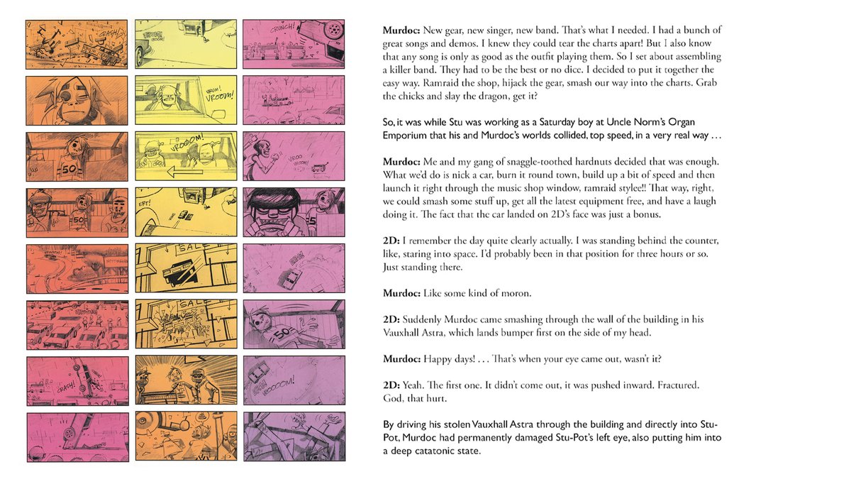 gorillaz's tweet image. So, it was while Stu was working as a Saturday boy at Uncle Norm's Organ Emporium that his and Murdoc's worlds collided, top speed, in a very real way…

Happy D-Day 💥