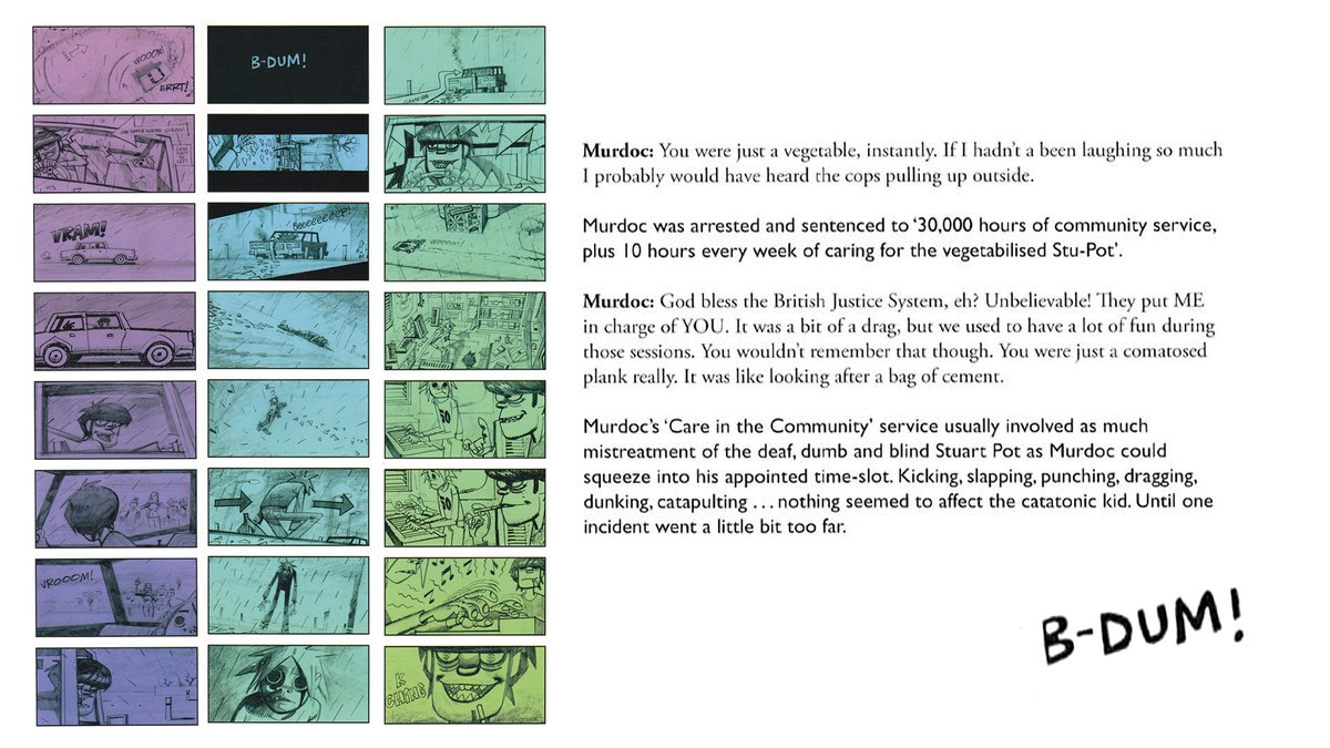 gorillaz's tweet image. So, it was while Stu was working as a Saturday boy at Uncle Norm's Organ Emporium that his and Murdoc's worlds collided, top speed, in a very real way…

Happy D-Day 💥