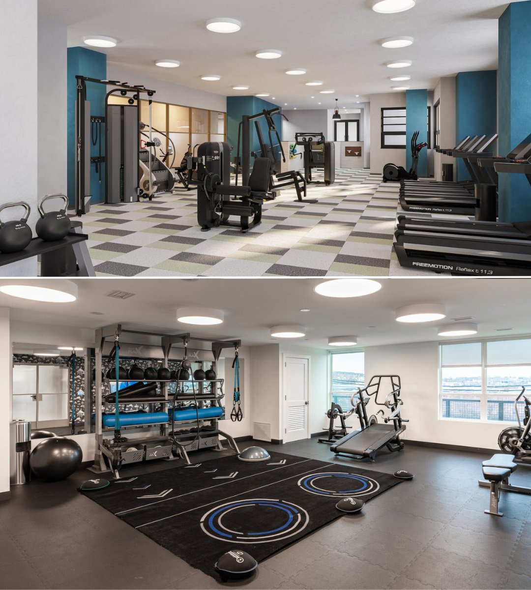 AktivSolutions's tweet photo. The fitness amenity at The Lucie luxury apartments in Baltimore, MD is an extension of the building's signature style. 

A double Gym Rax suspension bay creates dedicated space for movement-based training next to strength and cardio zones. @GreystarApts 

#getaktiv #gymdesign https://t.co/2HFuoWAgFF
