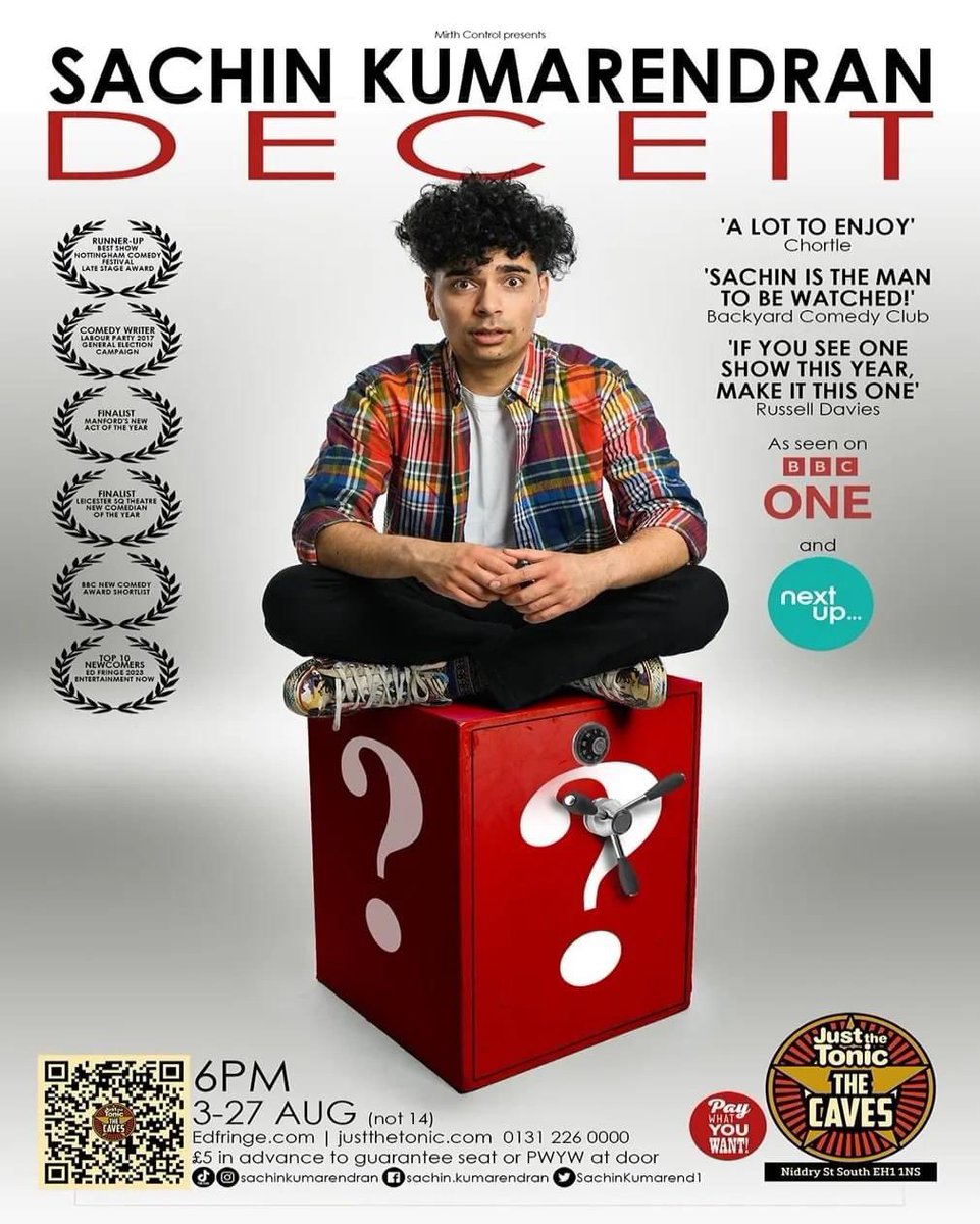 If you’re at the #edinburghfringe without a 6pm plan…..get to The Caves @Justthetonic for @SachinKumarend1 DECEIT <a href="/EntmtNow/">Entertainment Now</a> <a href="/theskinnymag/">The Skinny</a> <a href="/edfringe/">Edinburgh Festival Fringe</a> <a href="/WhatOnEdinburgh/">What's On Edinburgh</a> <a href="/chortle/">Chortle Comedy</a>