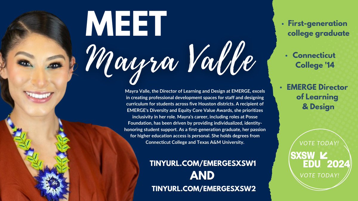 emergevillage's tweet photo. @MayraValleHTX  is one of the incredible members of the Imposter Syndrome panel we're hoping to present at #SXSWEDU. Vote for us today! https://t.co/9FyXWGqoBC https://t.co/uxjUWMCSl9