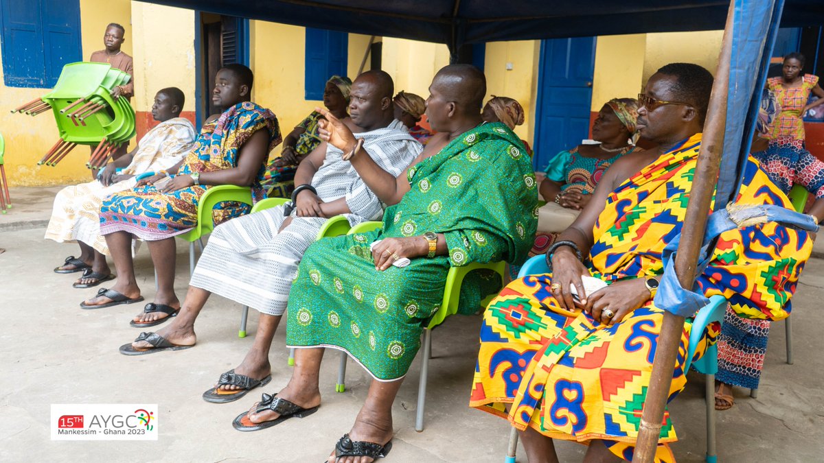 AYGConvergence1's tweet photo. The AYGC delegates paid a courtesy call on the Chiefs of Elmina ahead of the visit to Elmina Castle to learn about the history and culture of the ancient town. #AYGC #AYGC2023 https://t.co/IdeFvUjAQK
