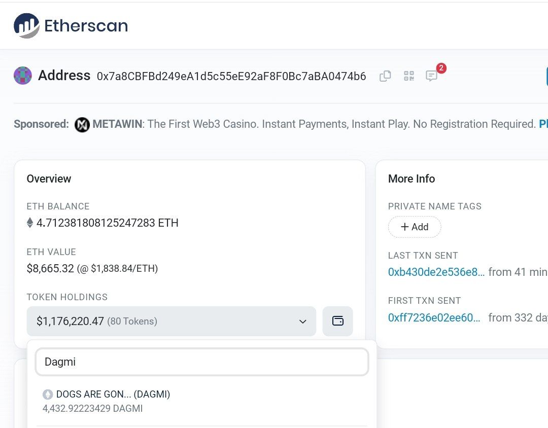 Millionaire whale aped 0.44% Supply of $DAGMI

etherscan.io/address/0x7a8c…