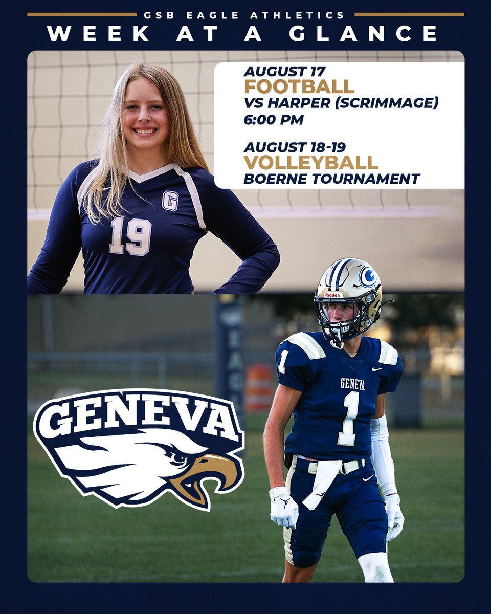 GSB_AthleticsTX's tweet photo. Here's a look at what's happening in Geneva Athletics this week! #TalonsUp

Look forward to seeing you there!!

#BetterTogether #AlwaysBeCompeting https://t.co/Mfxa5e8BmA