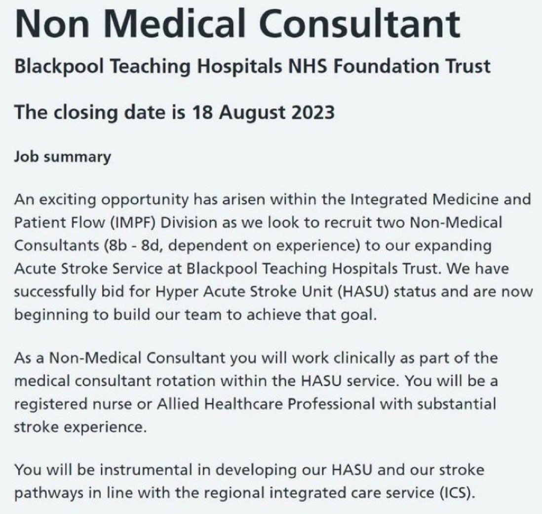 This is an NHS trust advertising for a non doctor to be employed on the consultant on-call rota. 

I’m unclear if this is due to the national shortage of consultants in so many medical specialities, or an attempt to save money, but how can this possibly not risk patient safety?