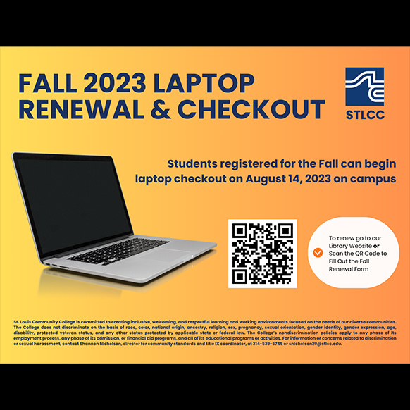 STLCCLibraries's tweet photo. Enrolled for Fall 2023? You can check out a laptop for the semester by visiting a campus library. Bring a student ID or photo ID. If you have one from Summer semester, you can renew it. #laptop #renew #checkout #FallSemester #STLCCLibraries #webpage #campus #homepage #form https://t.co/BeySqaRo84