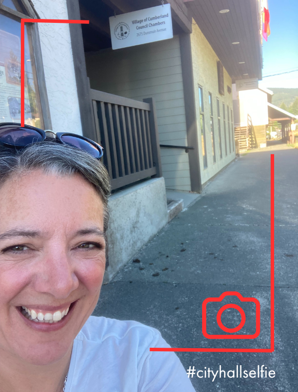 ZincStrategies's tweet photo. 📷 It's #CityHallSelfie Day today - and we're making it a #villagehallselfie this year. Colleen stopped by the Village of Cumberland's municipal office and council chambers for a quick pic on this beauty summer #vancouverisland day. A lot of hard work done in this small space! https://t.co/LsLs3bXXH2