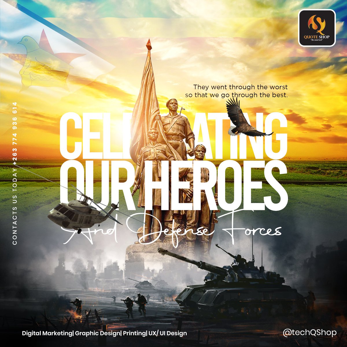 techQShop's tweet photo. Celebrating Our Heroes And Defense Forces.
#defenseforces
#thefirstquoteshop 
#digitalmarketing #graphicdesign https://t.co/UjrEp9nzQg