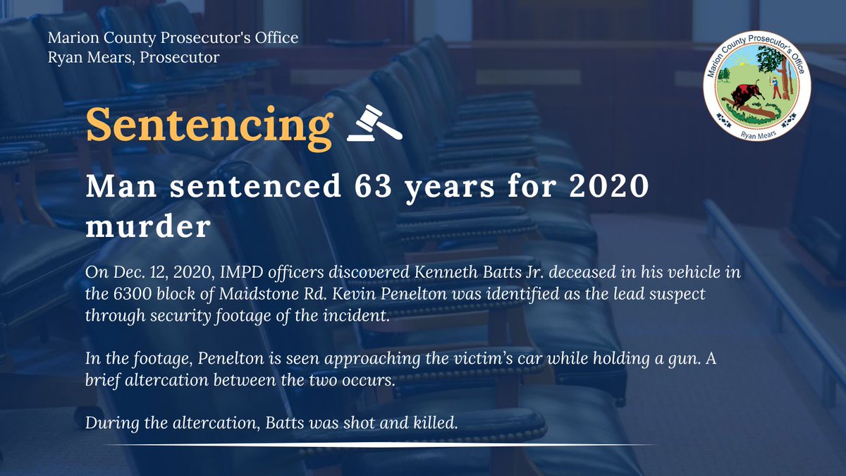 Kevin Penelton has been sentenced to 63 years in prison for the December 2020 murder of Kenneth Batts Jr. Read more here: tinyurl.com/s6jpfc3z