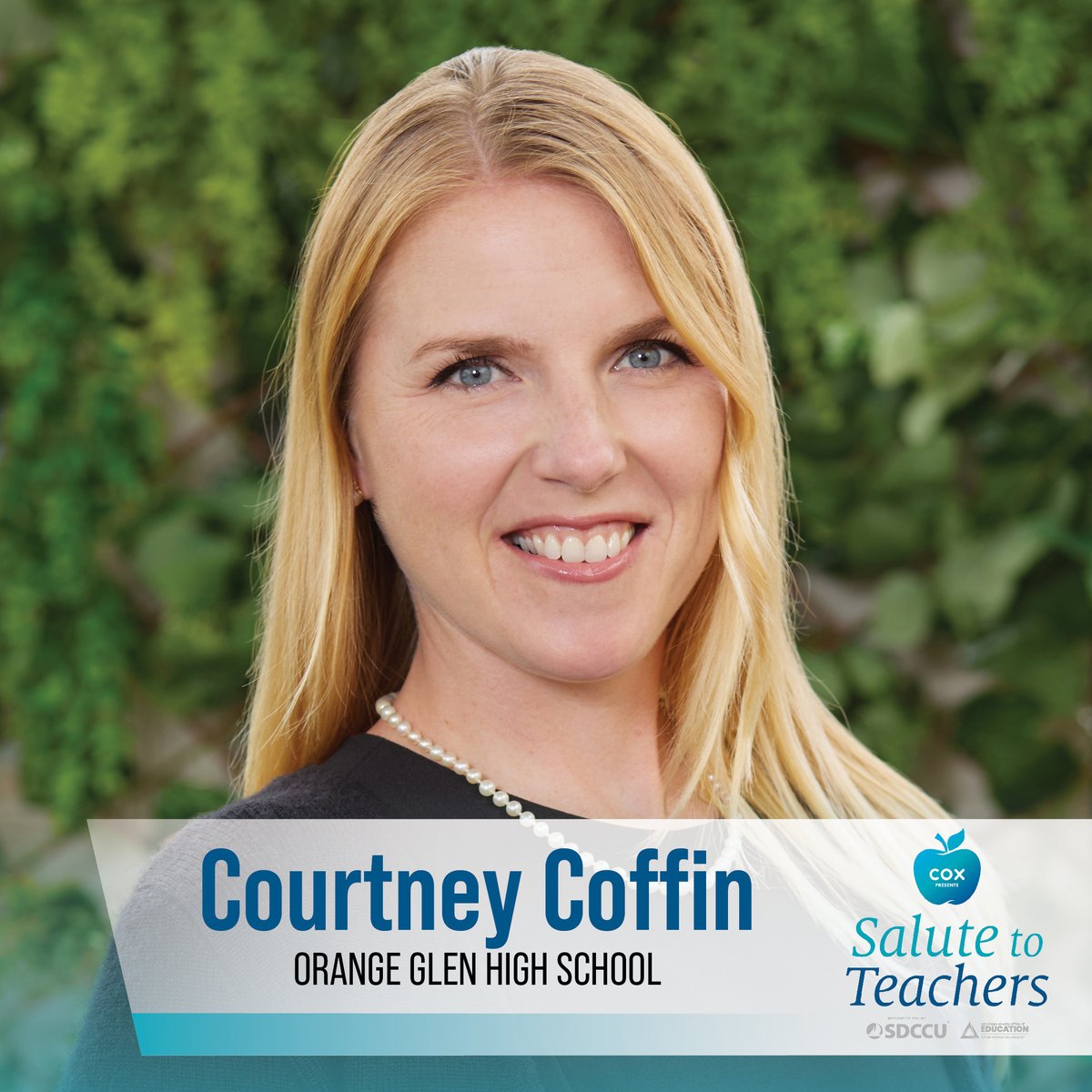 Teacher of the Year district nominees also from the North region in San Diego County include these stellar educators: 
⭐ Katie Skahan <a href="/RamonaUSD_/">Ramona Unified School District</a> 
⭐ Heather Johnson, San Pasqual Union School District
⭐ Courtney Coffin <a href="/EUHSD/">EUHSD</a> <a href="/OrangeGlen/">Orange Glen HS</a>