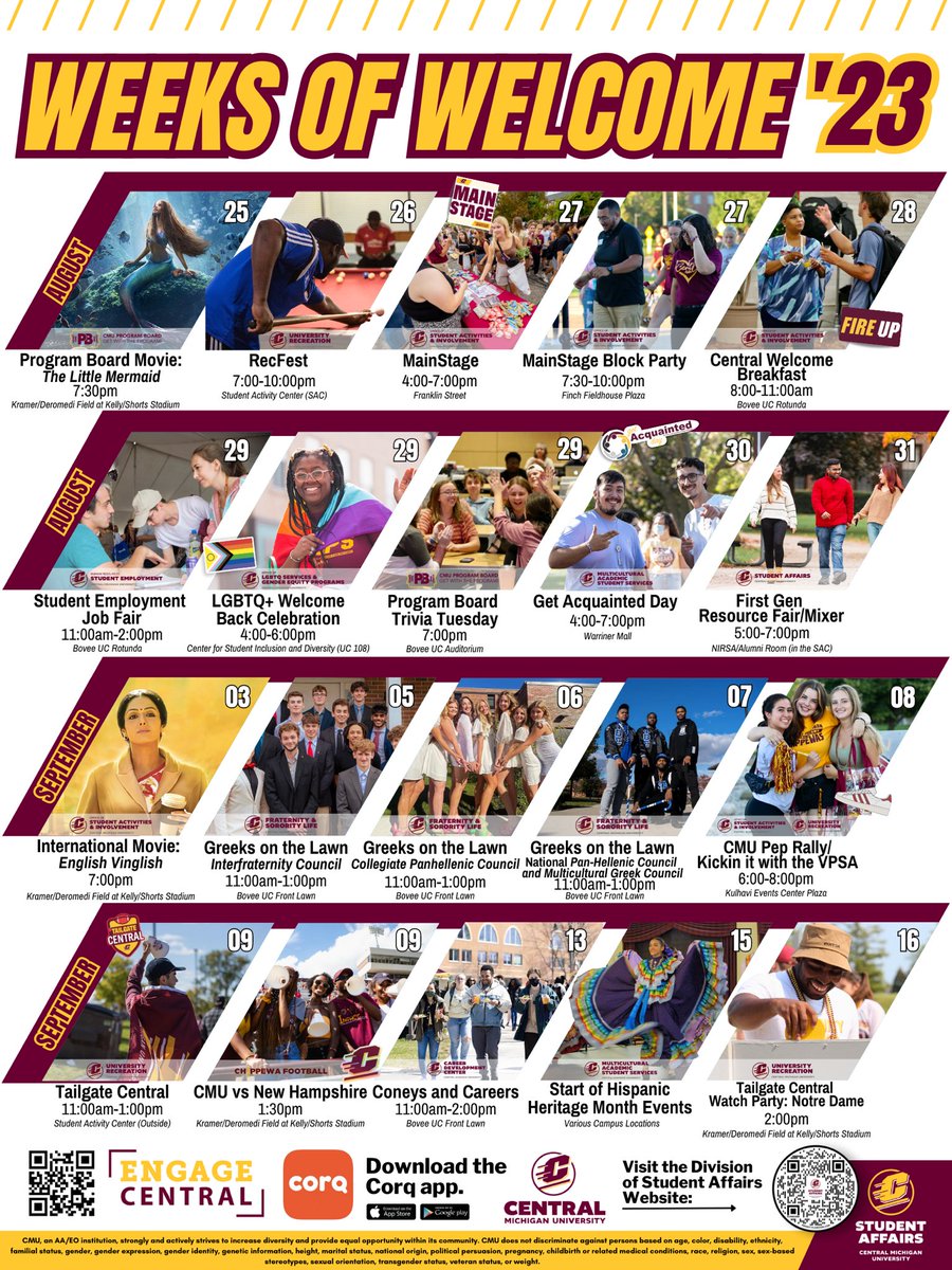 CMUActivities's tweet image. 🚨We have exciting news!🚨

We’re so ready for students to be back and we’ve got so much in store for you during Weeks of Welcome at Central Michigan University! 🔥☝🏽

Click here learn more about each program: cmich.edu/offices-depart…