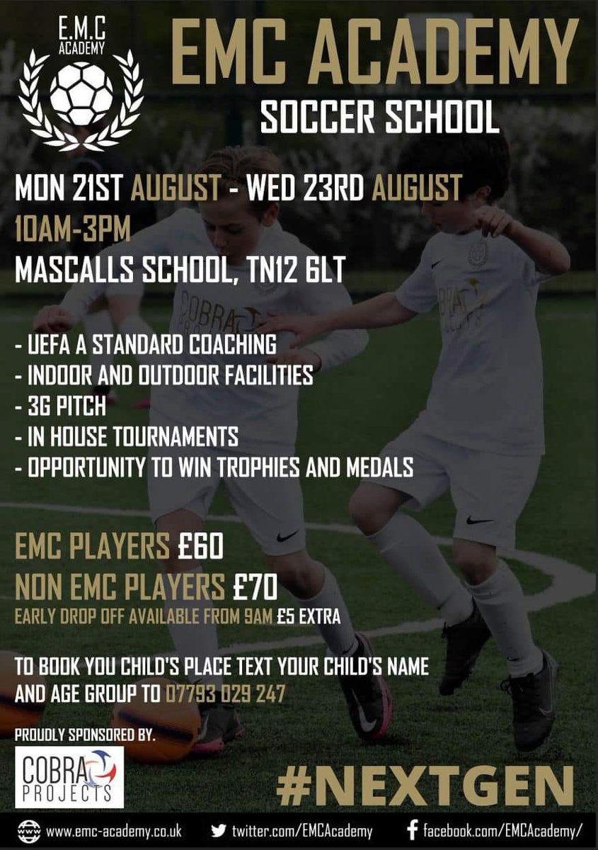 EMCAcademy's tweet photo. ⚽️💯 Soccer School Madness 💯⚽️

To celebrate England's fantastic achievements so far in the women's World Cup, we will be welcoming girls FREE OF CHARGE to our Soccer School later this month*🔥🔥 https://t.co/6viBERhLAN