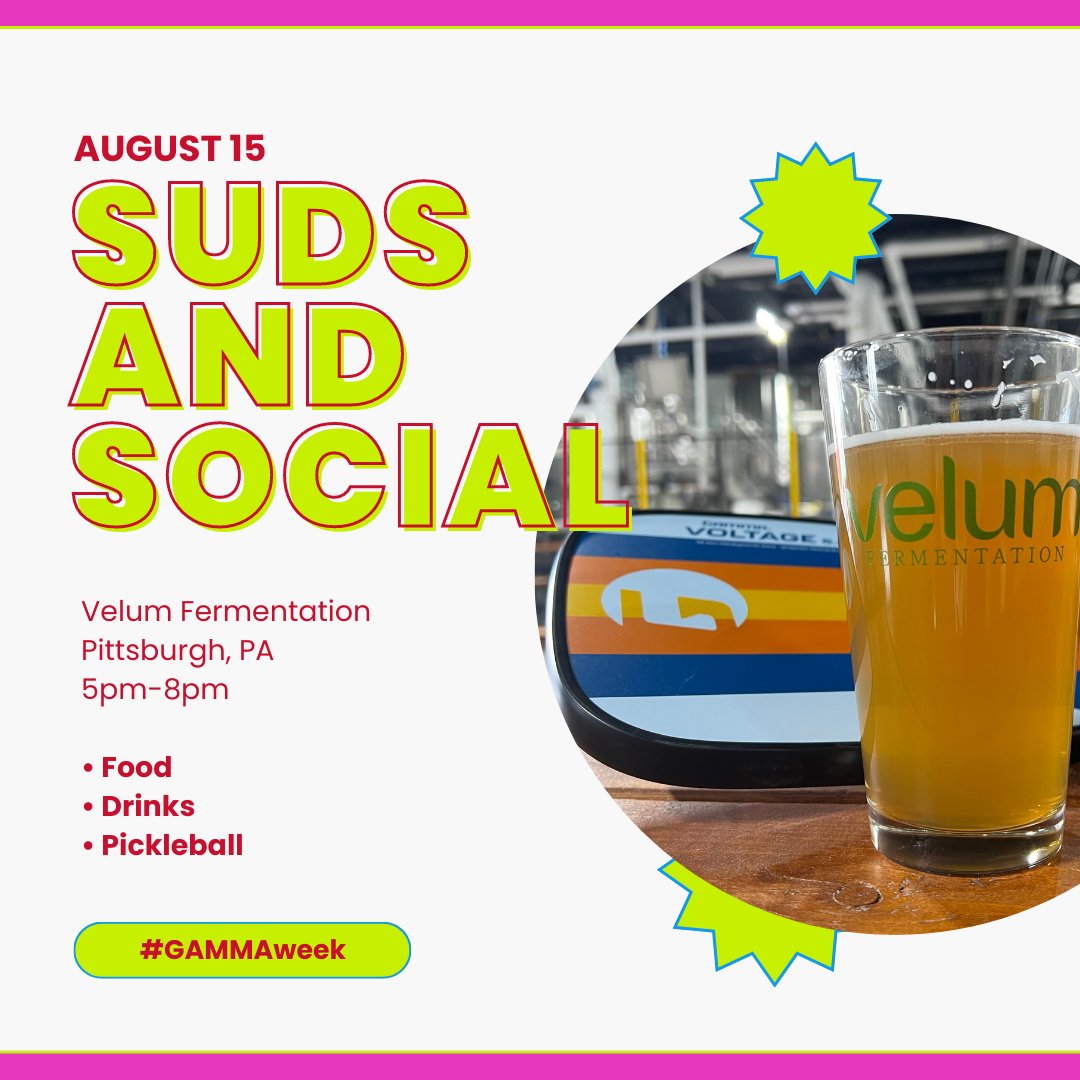 gammapickleball's tweet image. It's day 2 of GAMMA Week! 🙌🏻

Today is all about being social while playing pickleball, so show us your court crew under #GAMMAweek.

Tonight, join GAMMA at Velum Fermentation in Pittsburgh from 5-8 pm for food, drinks, and pickleball! 🍻