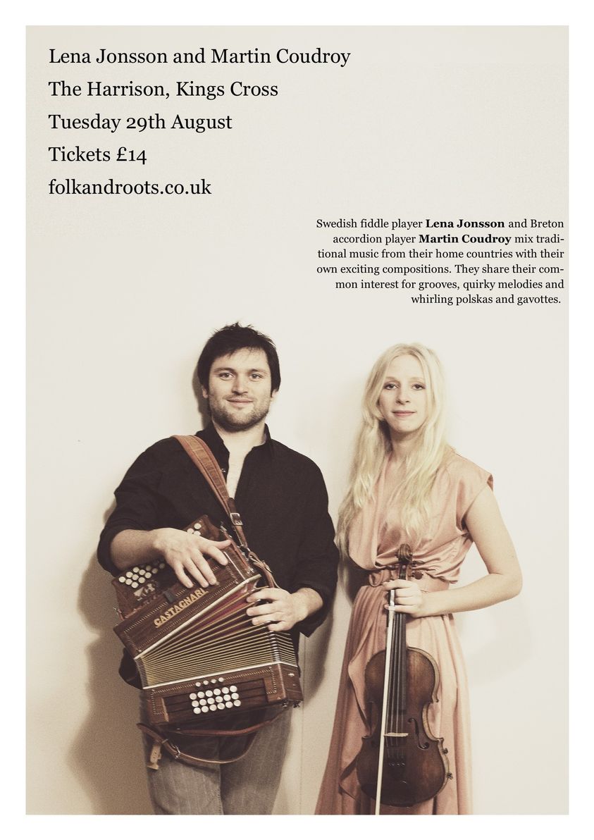 Virtuoso Swedish fiddle and accomplished Breton accordion join, to play with the folk traditions of both regions. Tickets from folkandroots.co.uk