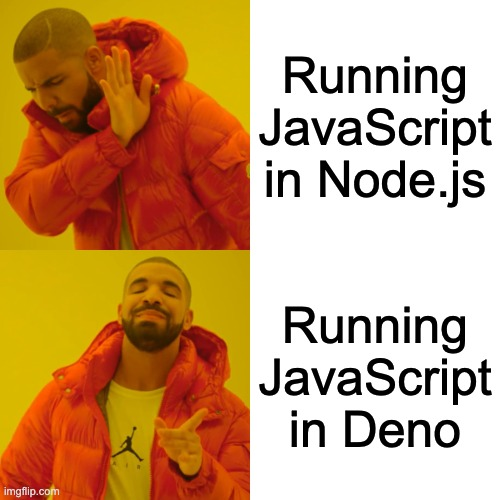 Node.js developers when they see <a href="/deno_land/">Deno</a> 's fresh approach to running JavaScript. 🏃‍♂️🔎