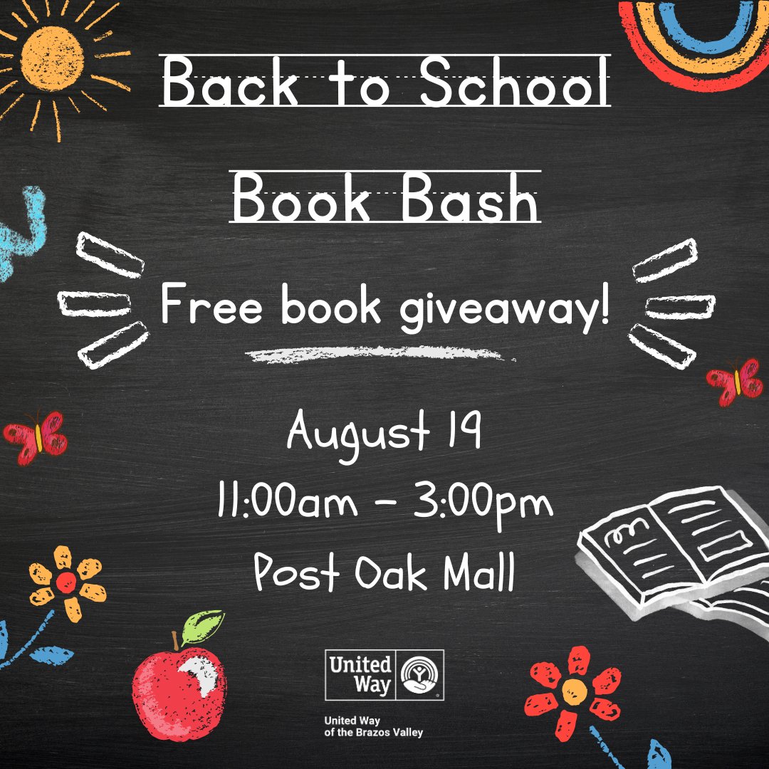 United Way of the Brazos Valley is hosting a FREE book giveaway this Saturday! Don't miss the Back to School Book Bash! 📚🍎✏️