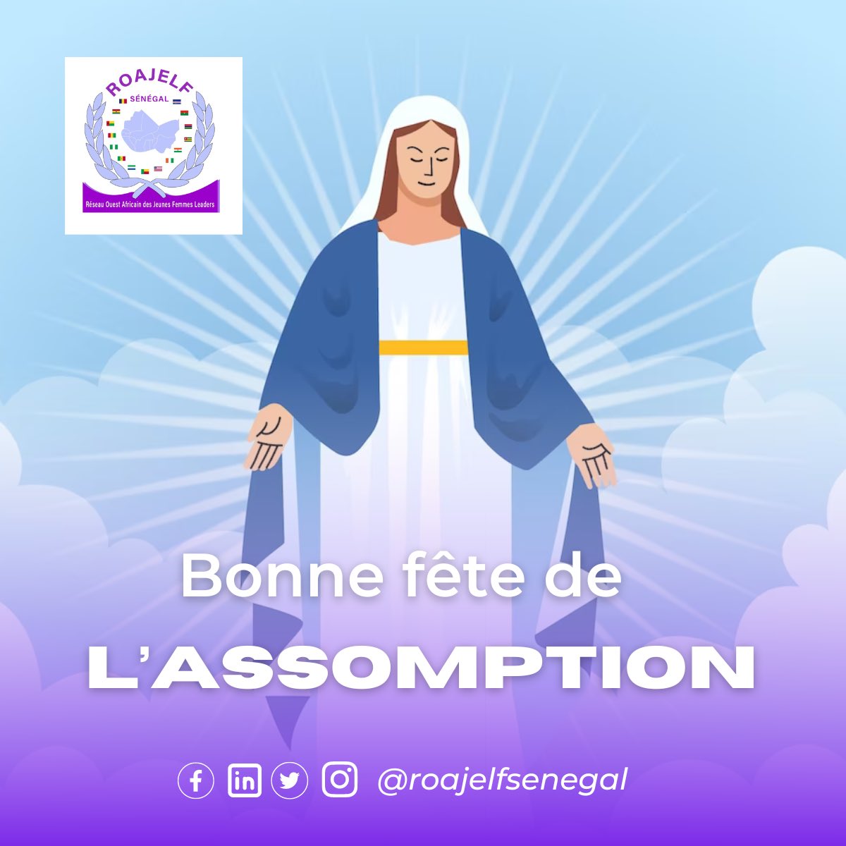 Le ROAJELF SÉNÉGAL souhaite une très belle fête de l'Assomption à toute la communauté chrétienne. 🕊️⛪️✝️ #assomption #bonnefete #christ #senegal #communautechretienne