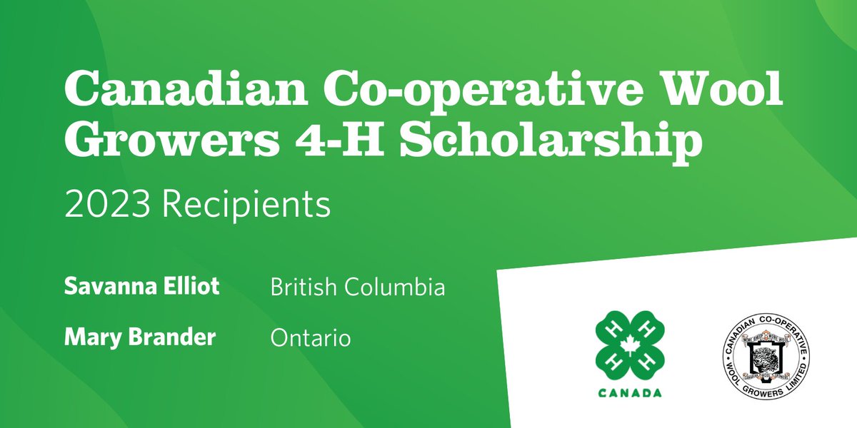 Congrats to Mary Brander and Savanna Elliot, the two recipients of our Canadian Co-operative Wool Growers 4-H Scholarship! Valued at $1,000 each, these scholarships have been awarded to 4-H'ers attending a Canadian college or university this fall. Best of luck in your studies!