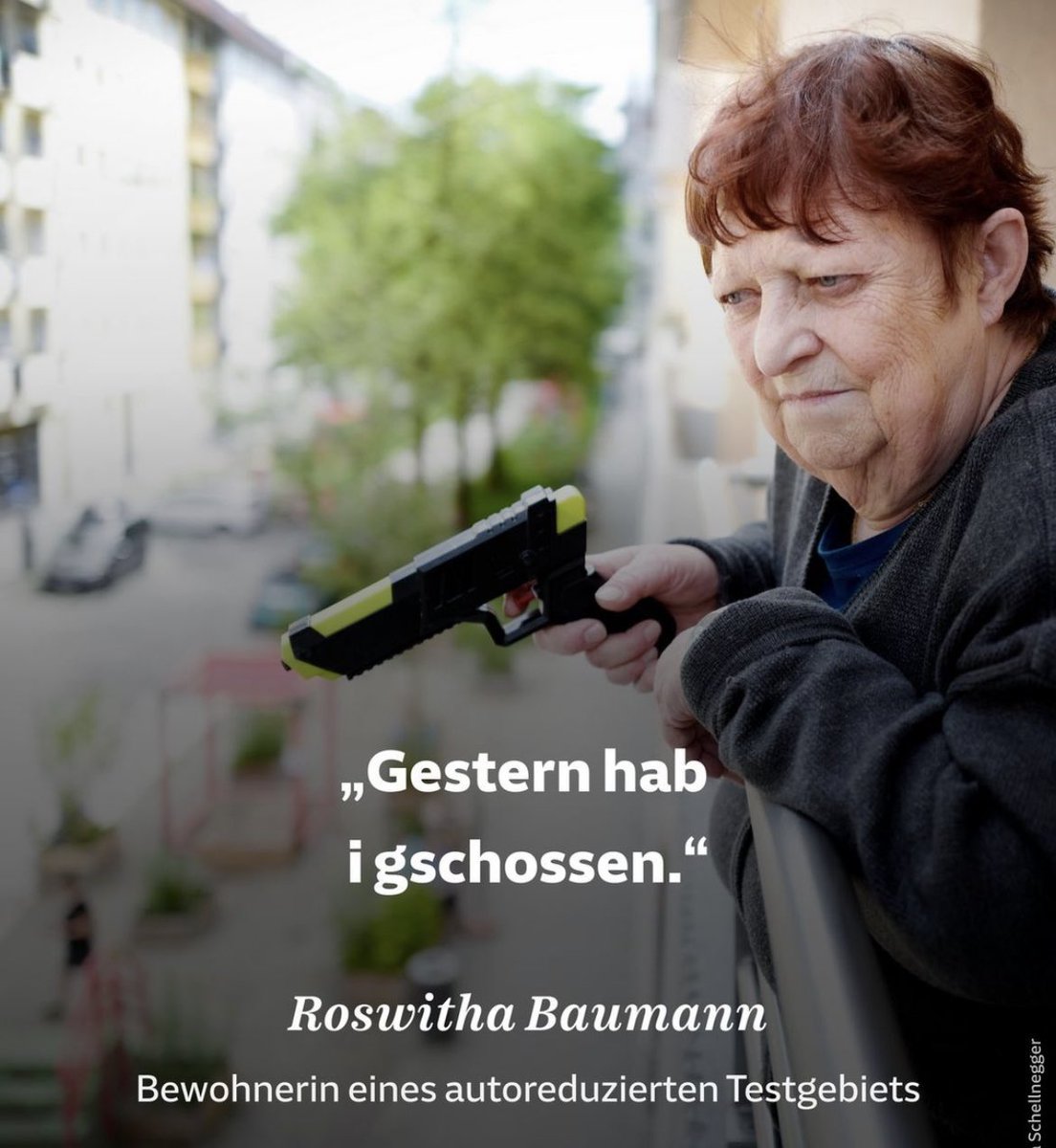 This woman in Munich is so angry  that the parking spots on her street were replaced with a kids playground that she has started shooting a water pistol at playing children