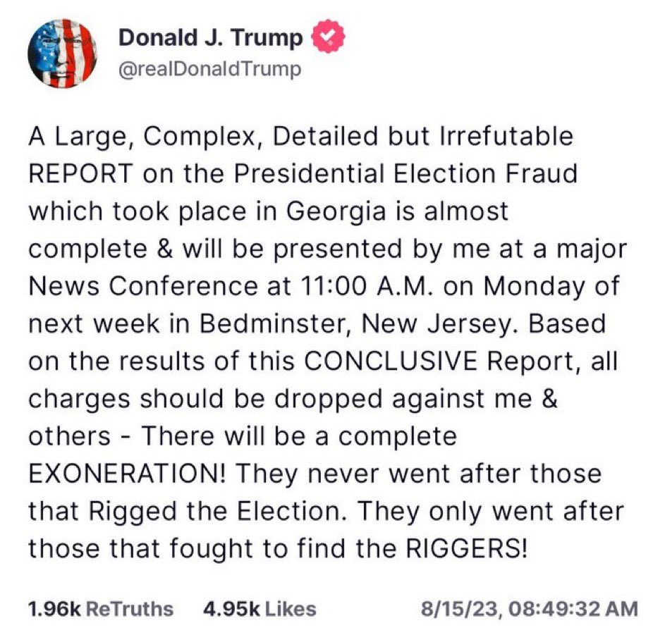 Wasserman_sl's tweet photo. Trump had 2 1/2 years to release this supposed report yet he waits until the middle of Biden’s presidential campaign to do it?!? ELECTION INTERFERENCE!! 

 #GeorgiaIndictment https://t.co/bj5wv59K4E