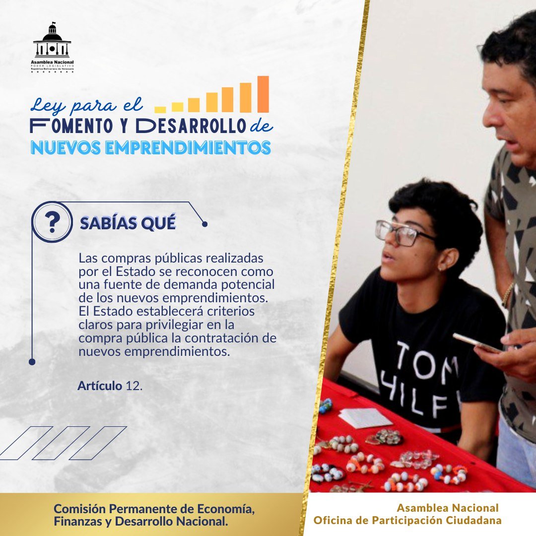 PoderYLeyes's tweet image. ¿Eres emprendedor y tienes dudas sobre la comercialización de tus productos? 
Lee el artículo 12 de la LEY PARA EL FOMENTO Y DESARROLLO DE NUEVOS EMPRENDIMIENTOS y entérate.  #OPSU #15Ago #InnovarParaCrecer @nicolasmaduro @pinfantea @amkvalentina @jorgepsuv