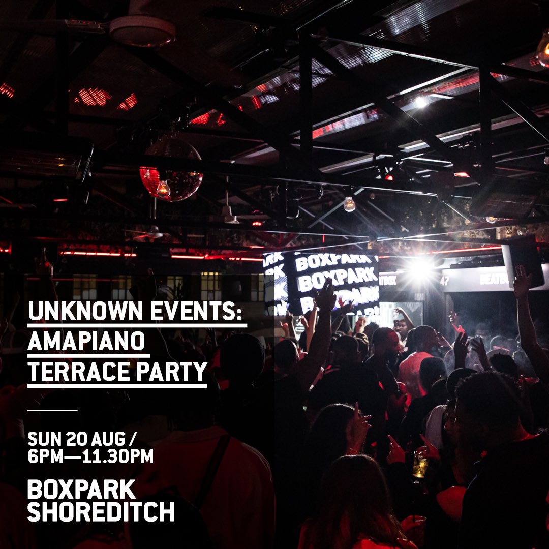 boxpark's tweet photo. WEATHERS HEATING UP: 

TUE: @freddiejoon // Romzy Music
WED: @popnpaintuk 
THU: Post Work Pop Party // @BaileLDN
FRI: @FreeYardEvents  
SAT: The Anti Brunch // @CoorsBeer Saturday Sessions
SUN: Dr Soloman Sax // Amapiano Terrace Party

For more info &amp; tickets, link in bio! 😁 https://t.co/jPJ9nukuWu