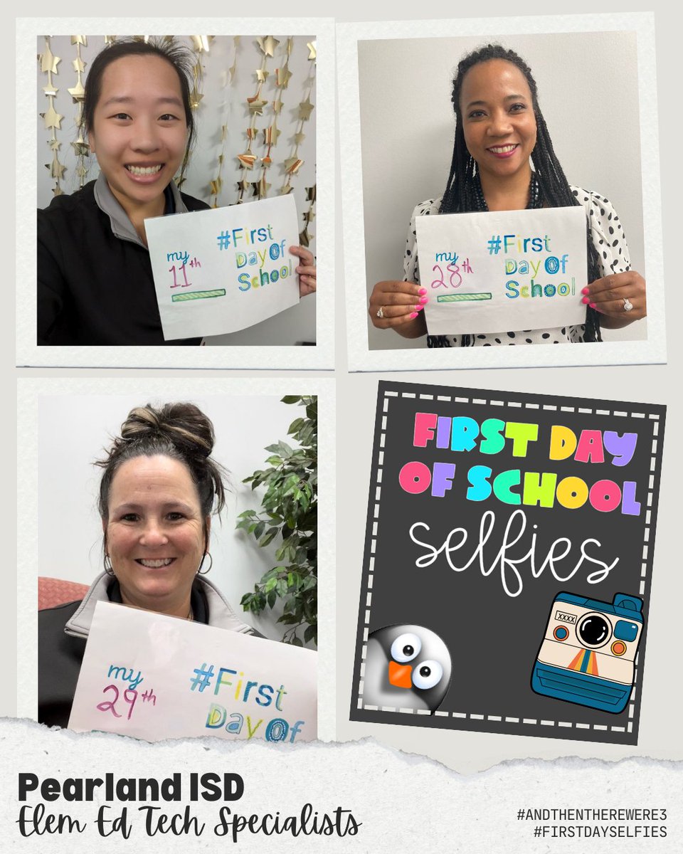 📢#FirstDay of school in <a href="/PearlandISD/">Pearland ISD</a>!  Wishing our administrators, teachers and students a successful school year ... but first ✋--- a selfie!! 📸

Combined 6️⃣8️⃣ years of experience ready to work with elem teachers integrating tech!! 🙌🎉

#AndThenThereWere3
#WeArePearlandISD