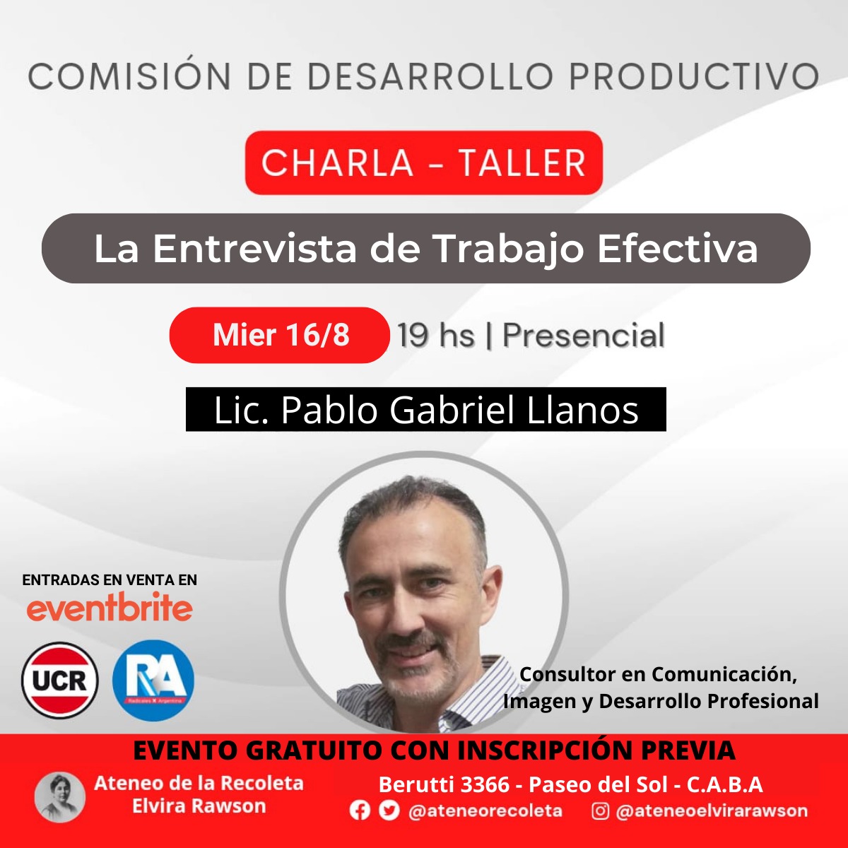 Este miércoles 19hs desde la comisión de desarrollo productivo, los invitamos a Beruti 3366 (Paseo del Sol) para una charla sobre Primera Entrevista Efectiva. Habrá sorpresas para los presentes, con <a href="/hernan_najenson/">Hernan Najenson</a> <a href="/ateneorecoleta/">Ateneo de la Recoleta Elvira Rawson</a> <a href="/ateneodepalermo/">Ateneo de Palermo Elvira Rawson</a>