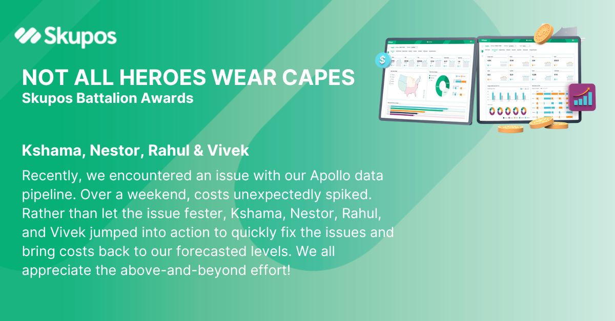 Big love to Kshama, Nestor, Rahul, and Vivek for their quick thinking and extra efforts over a recent weekend during a data emergency. 🚑👏