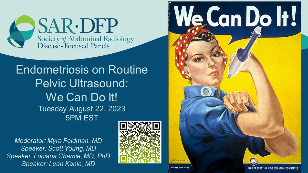 SAR webinar: endometriosis on routine pelvic ultrasound: we can do it! . FREE registration- use the QR code. See you soon!  @FeldmanMyra @ScottWYoungMD @LiinaPoder @WendalineVB @PriyankaJhaMD @ASBEpic @ShuchiRodgers @SocietyAbdRad @sruradiology @SARpelvicDFPs