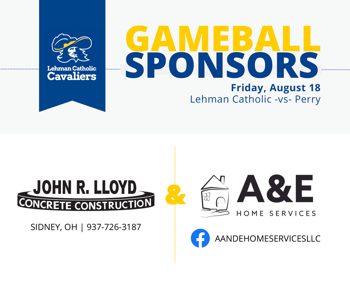 Join us for the first HOME football game of the season! Cheer on the Cavs as they play the Perry Commodores! Come out a little early to enjoy the first pre-game. A special thanks to our two game ball sponsors, John R. Lloyd Concrete Construction and A &amp; E Home Services. Go Cavs!