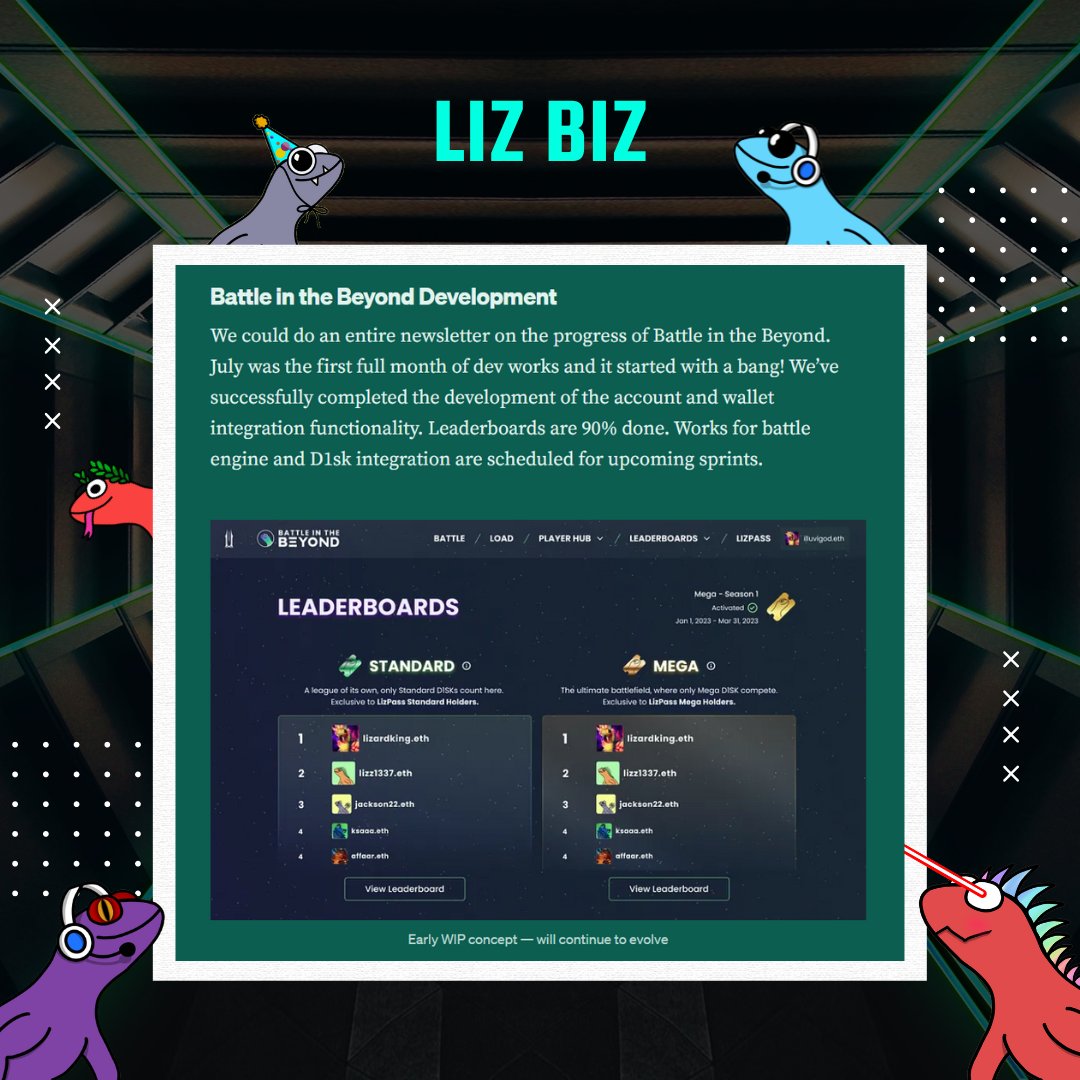 Liz Biz Update!

Battle in the Beyond development is looking great! 🔥

Make sure to save some D1sks from Illuvium Beyond's wave 2 😉

If you missed this month's newsletter, it's packed with info! Link below 👇