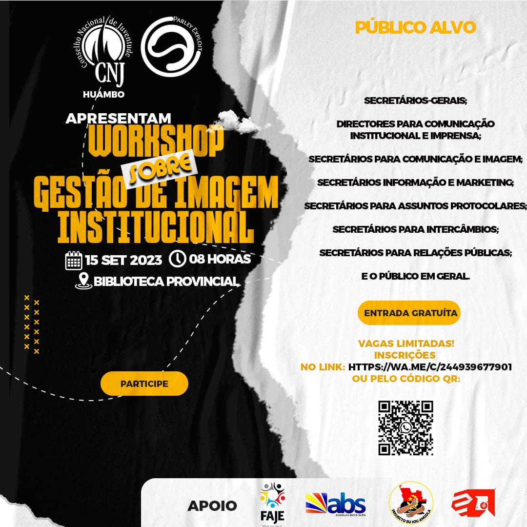 MidelsonCasseca's tweet photo. WORKSHOP SOBRE GESTÃO DE IMAGEM INSTITUCIONAL
- CPJ HUAMBO E PARLEY EXPLOIT https://t.co/jtruuH4Iso