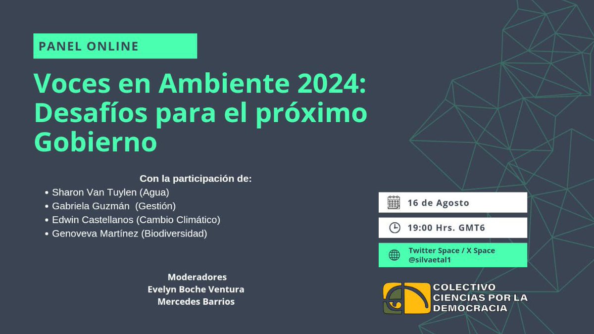 IAI_news's tweet image. 📢 Don&apos;t miss the important panel #tomorrow:

Voices in Environment 2024 🌎 | Challenges for the next Government

🗓️ 16 August /🕐19:00 GMT6

With the participation of @DrCCGua, Science Director of the @IAI_news 

#ScienceForDemocracy @silvaetal1