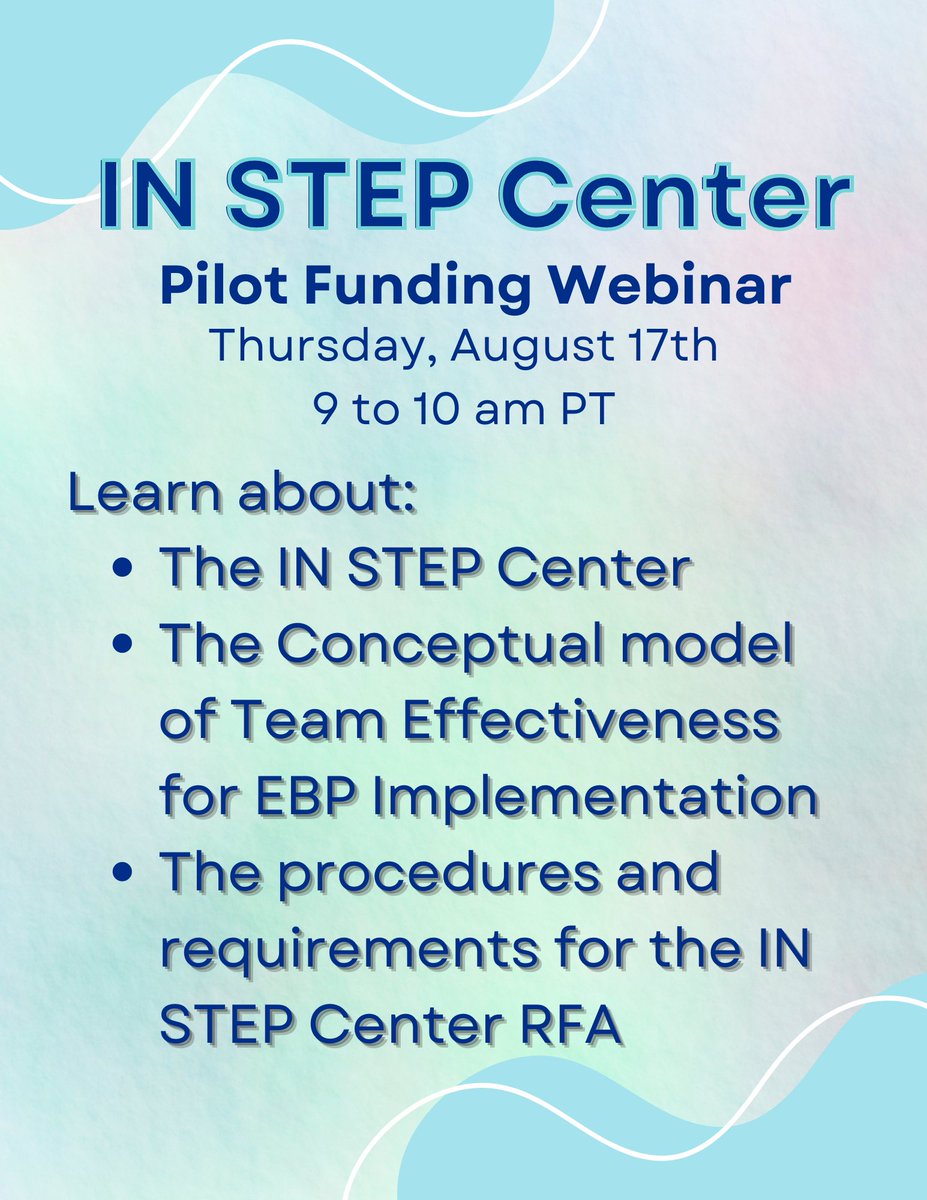 🧐Interested in learning more about IN STEP's RFA?

Join us for our Pilot Funding Webinar on Thursday, August, 17th from 9 - 10 am PT! #impsci #teameffectiveness

Register here👉uchealth.zoom.us/meeting/regist…
