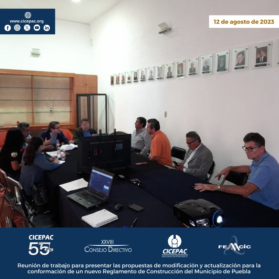 Reunión de trabajo para presentar las propuestas de modificación y actualización para la conformación de un nuevo Reglamento de Construcción del Municipio de Puebla

#cicepac #convocatoria #estructuras #geotecnia #coremun #reglamentos #ingenieríacivil #puebla