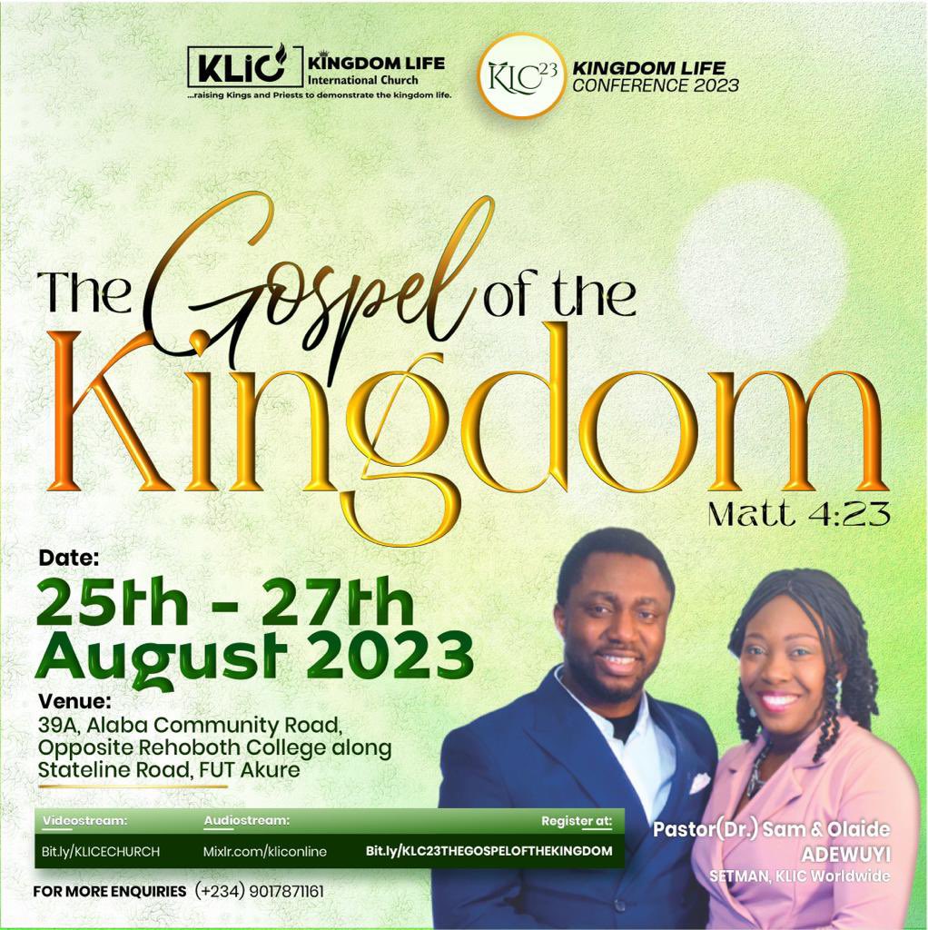 KlicAkure's tweet photo. What’s your KLC’23 plan?
Would you be attending onsite or online?
Yes, please use the KLC’23 link in the bio to register.
#klc23 #pstsamadewuyi #kliconline #kingdomlifeconference2023 https://t.co/r0gvmBBgWs
